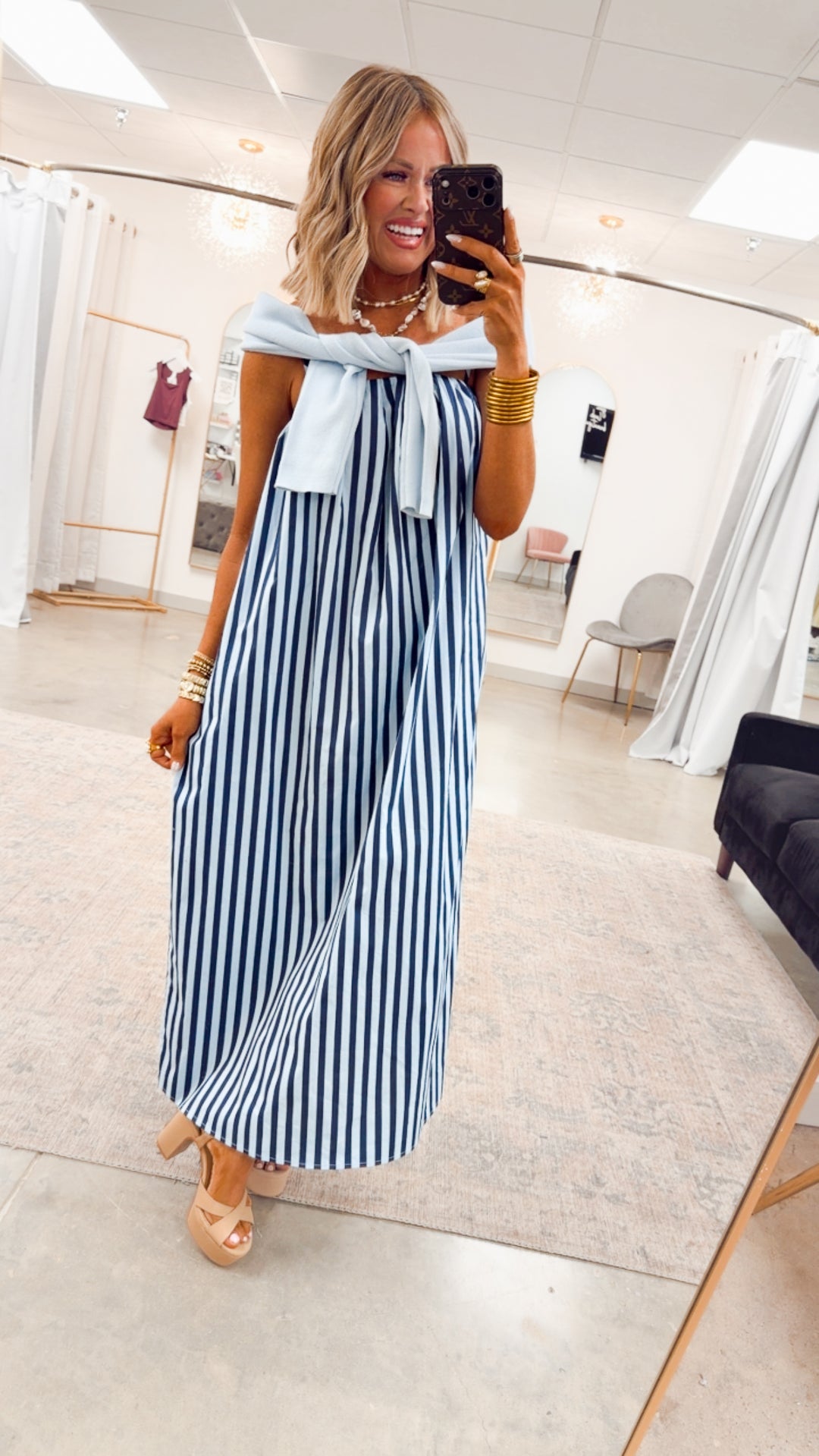 The Brine Stripe Midi Dress-Blue/Navy