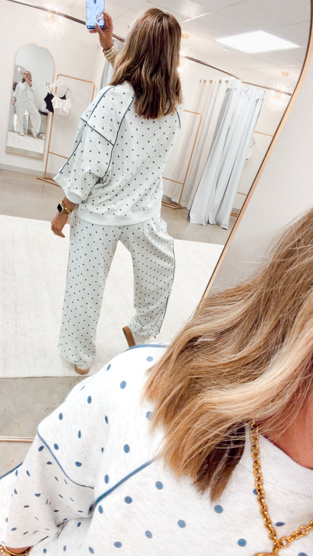 Piper Dot Two Piece Set-Grey/Navy