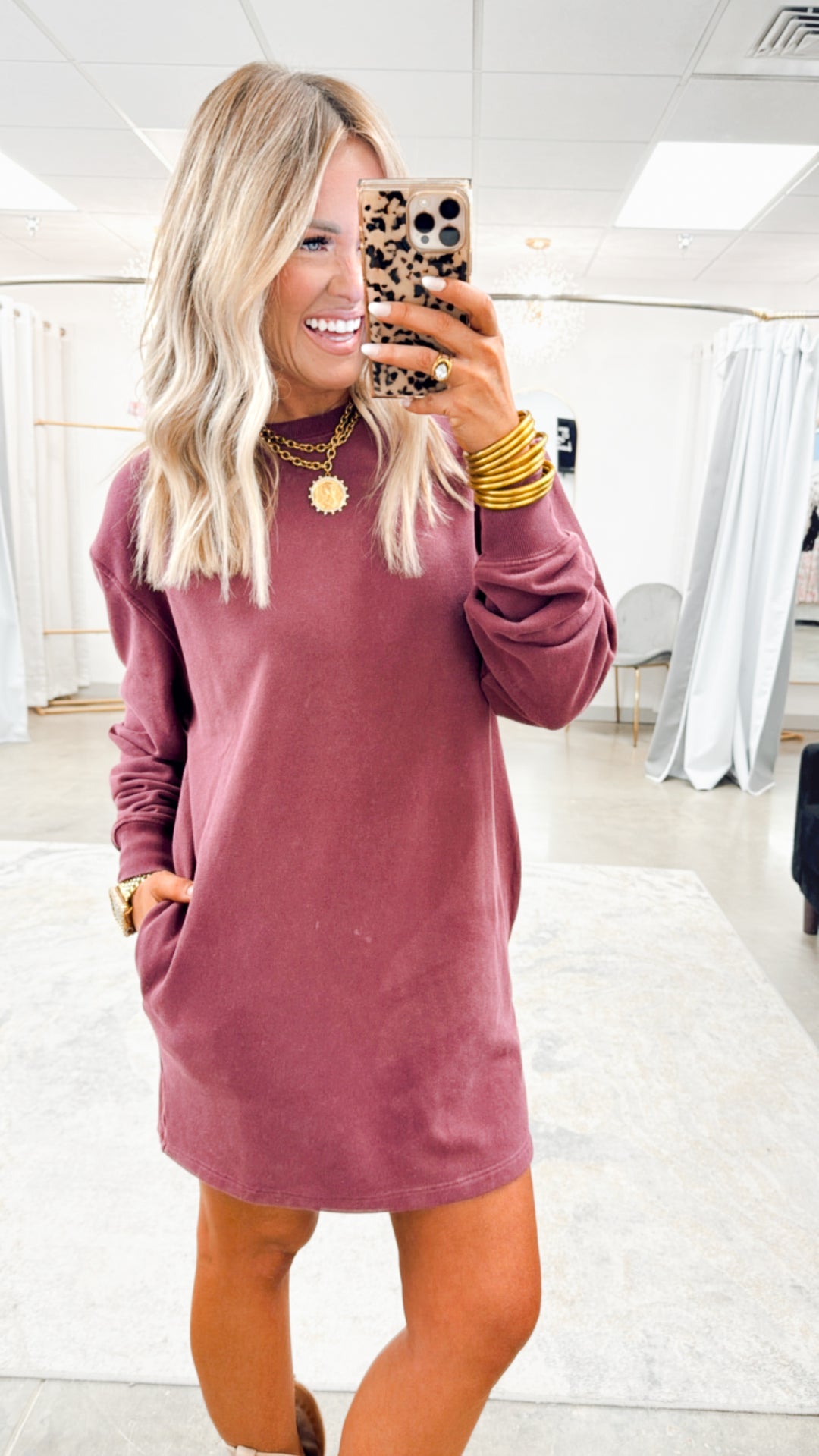Mila Sweatshirt Dress-Dark Cherry