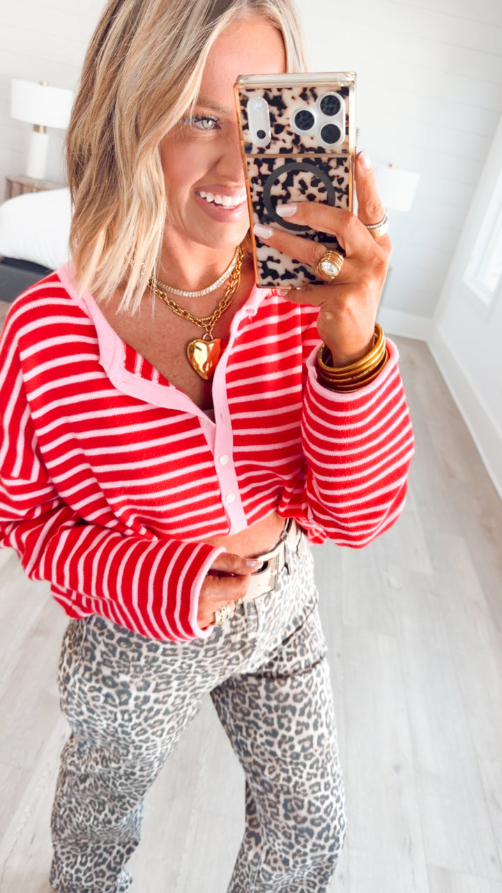 The Blush Hour Cardigan Top-Pink/Red