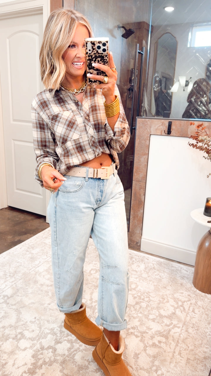Brown Mixed Plaid Top