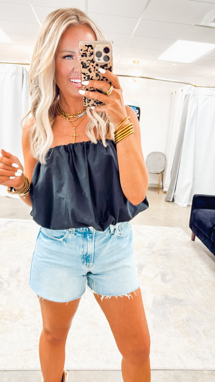 Hazel Strapless Bubble Top-Black