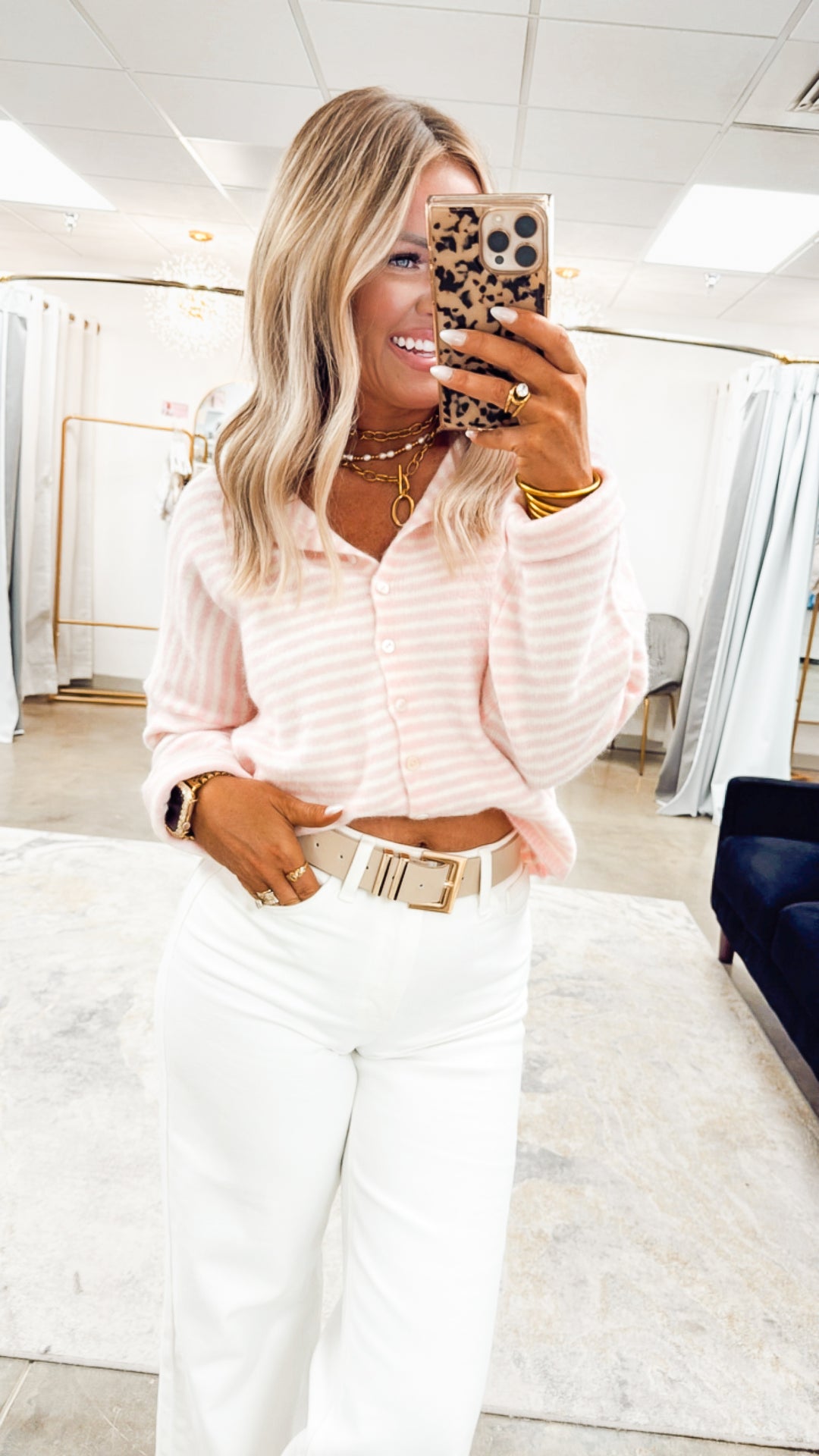 Seaside Stroll Cardigan-Pink Stripe