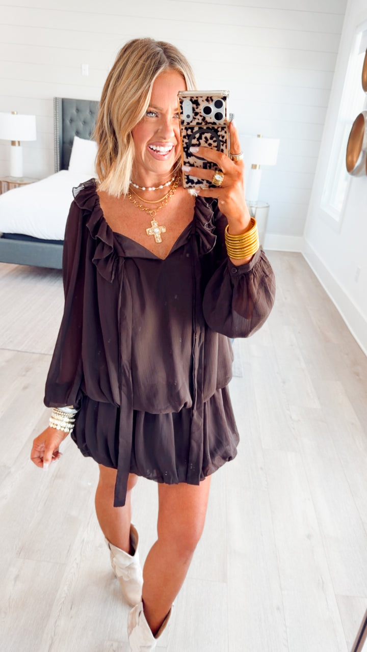 Nola Bubble Tiered Dress-Espresso