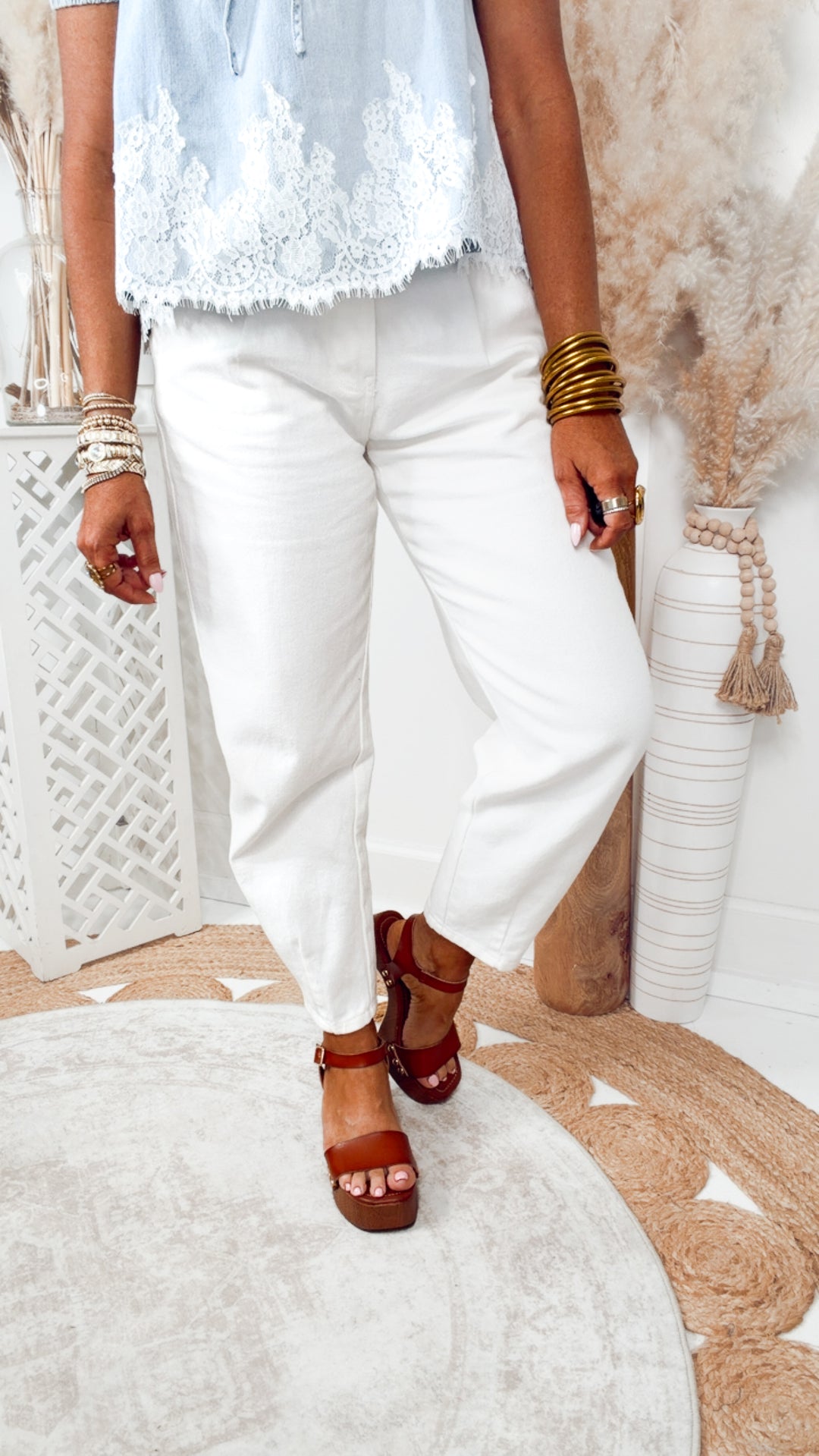 Carrie Twill Barrel Pants-White