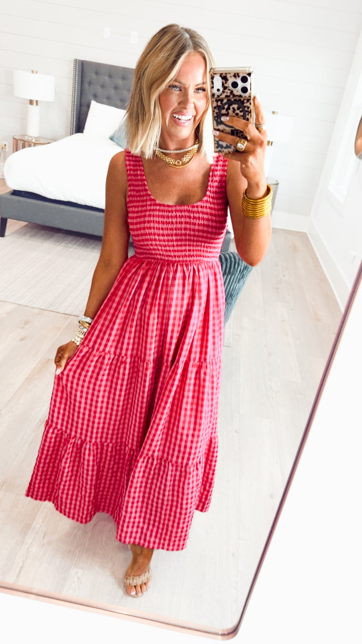 Smocked Gingham Maxi Dress