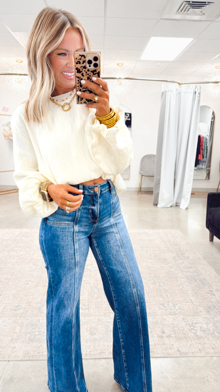 Laurel Bubble Hem Blouse-Cream