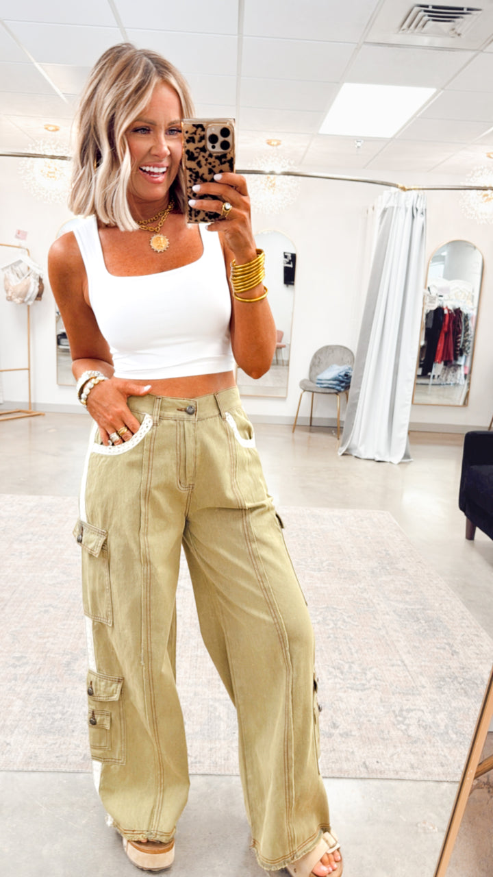 Easy Street Cargo Pants-Khaki Olive
