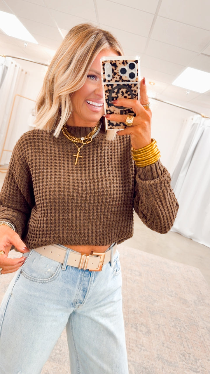 The Maren Hi-Low Waffle Knit-Brown