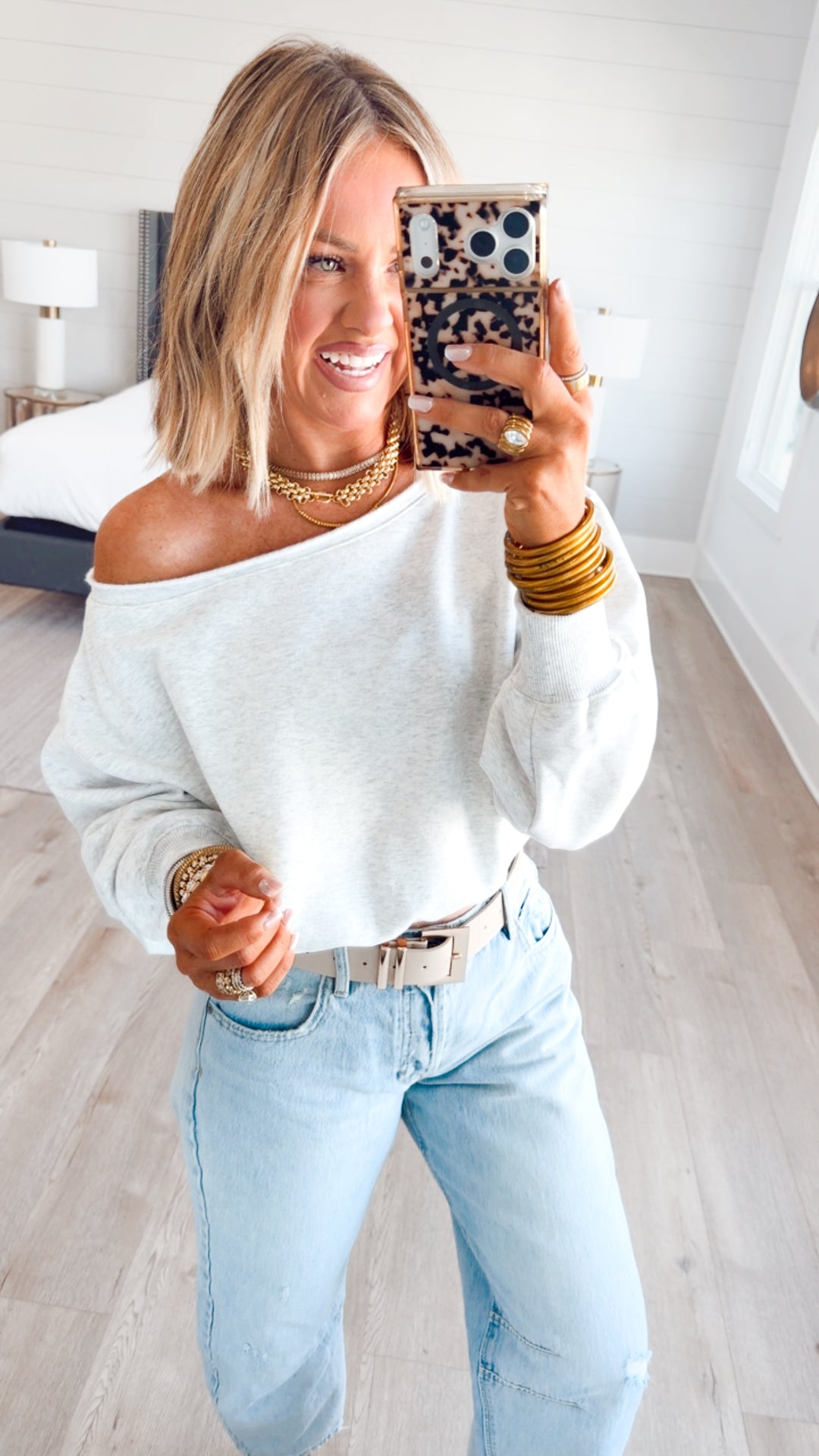 Alina Off Shoulder Sweatshirt-White Melange