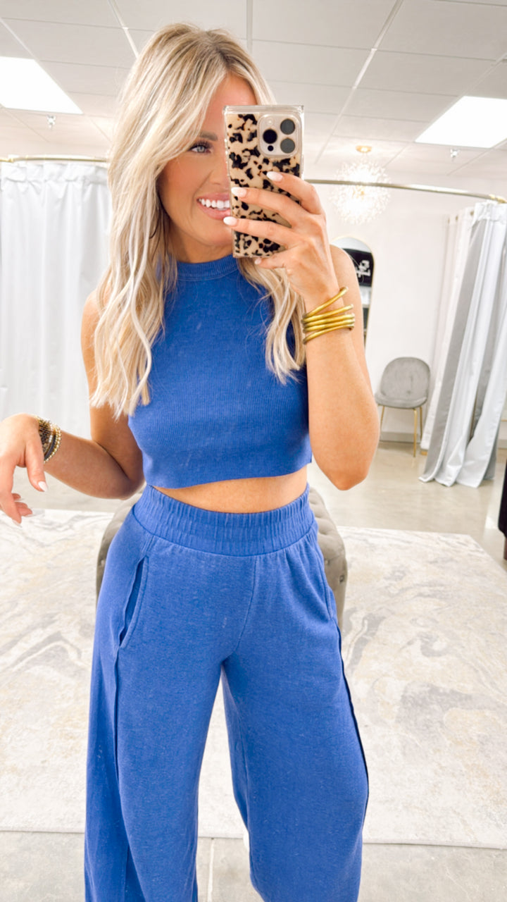 Harlow Halter Neck Crop Top & Pants- Royal Blue