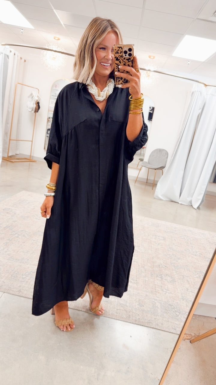 The Haven High-Low Shirt Dress-Black