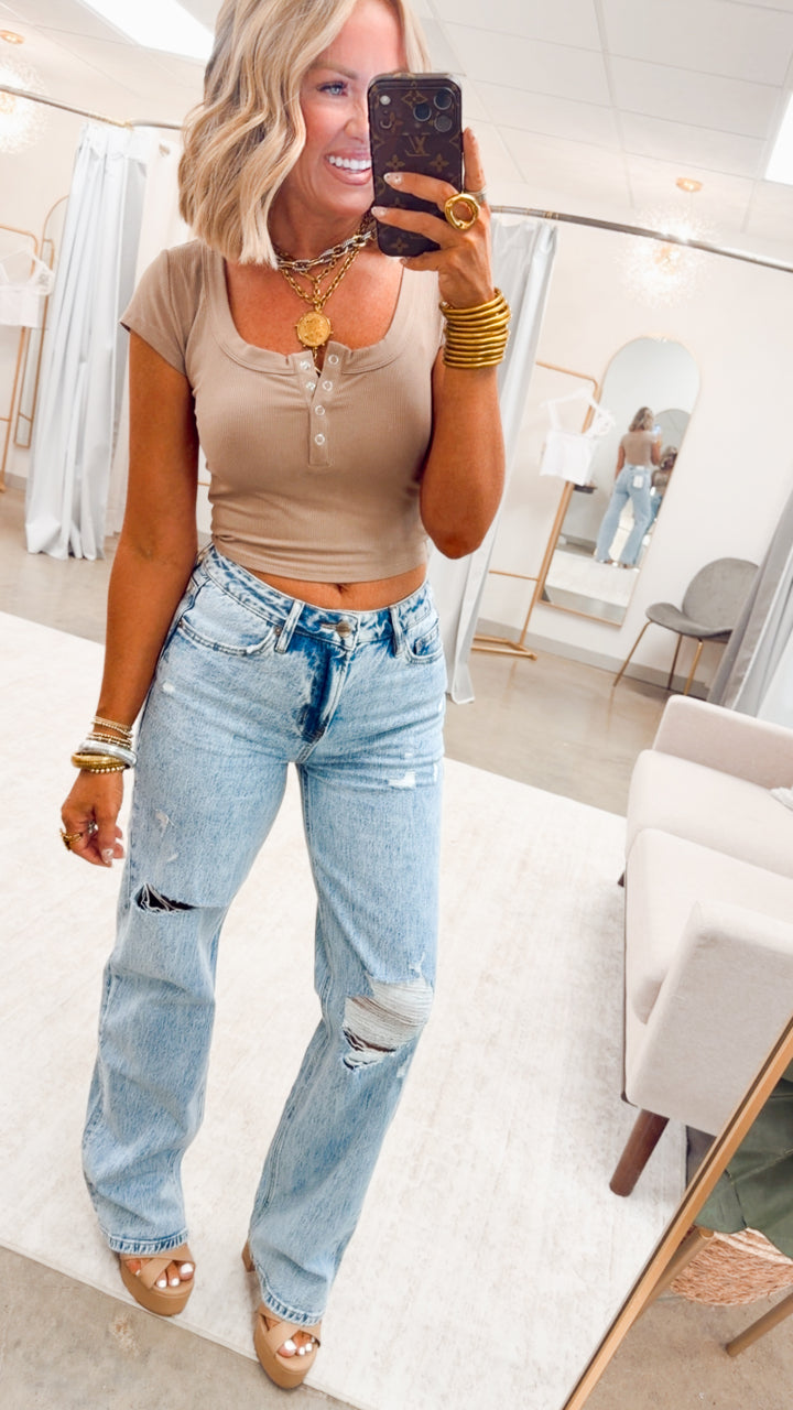 The Finley Crop Top-Taupe