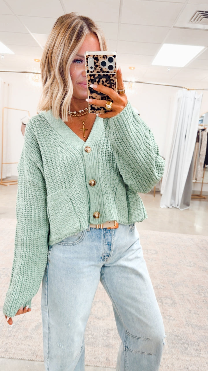 Oversized Ribbed Sweater Cardigan-Dusty Green