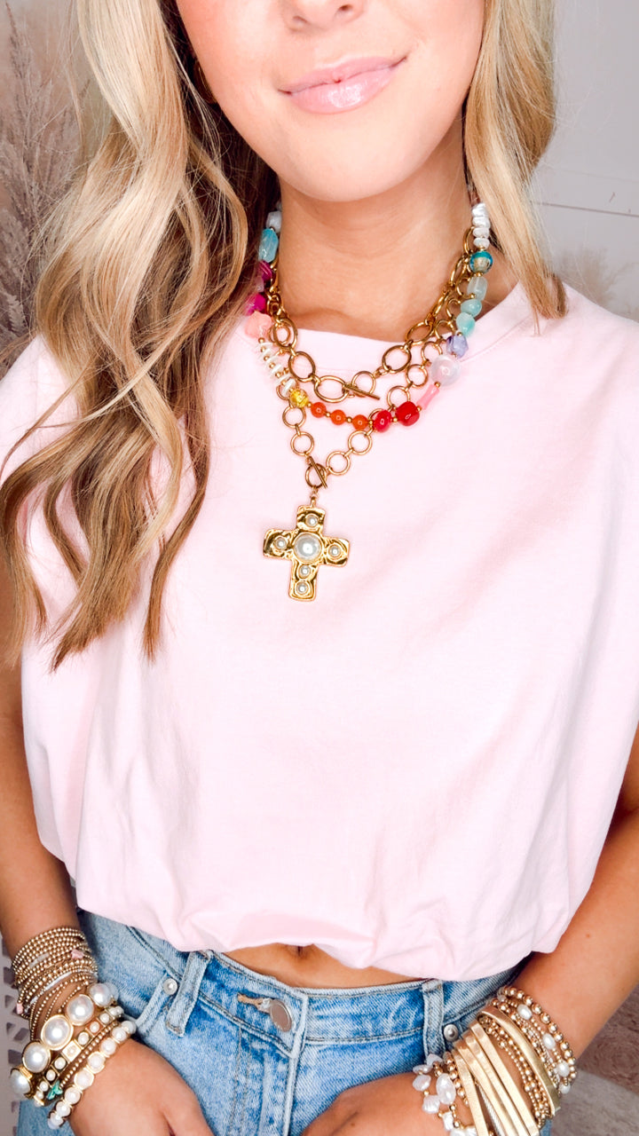 Emma Loose Fit Bubble Hem Top-Pink