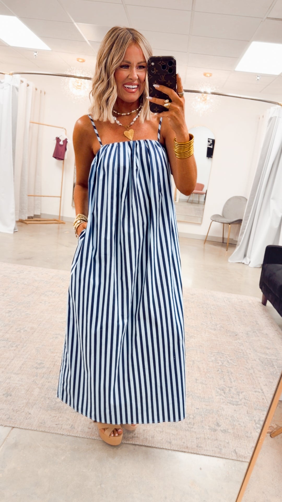 The Brine Stripe Midi Dress-Blue/Navy