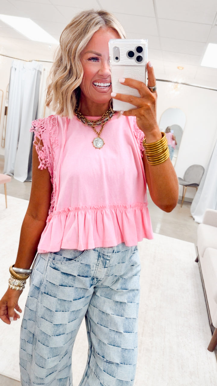 Wisteria Lace Top-Charming Pink