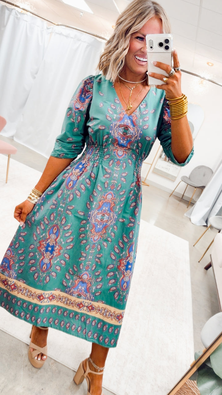 The Emerald Allure Midi Dress