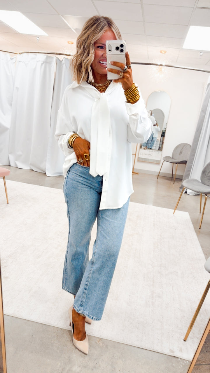 The Bianca Tie Neck Blouse-White