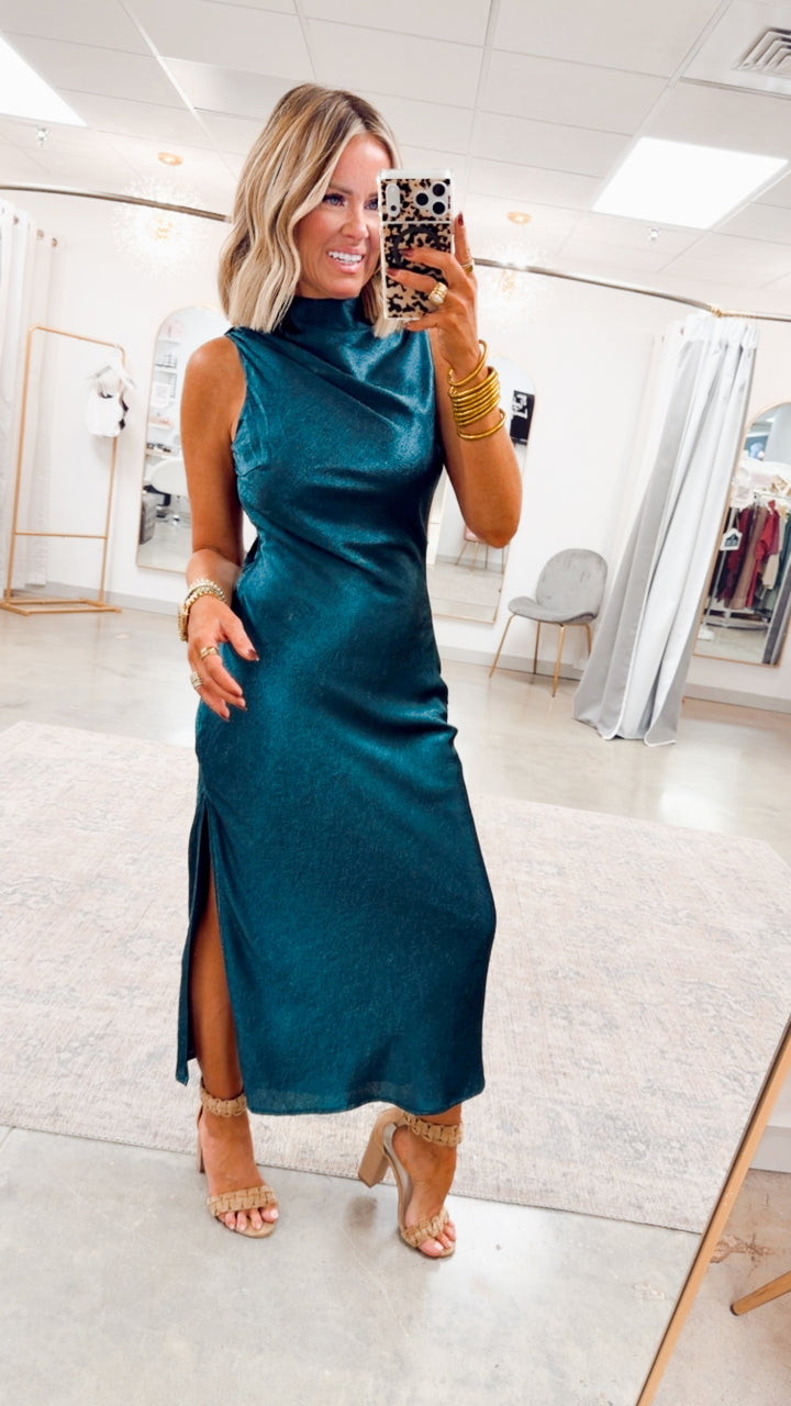Emilia Cowl Neck Satin Midi Dress