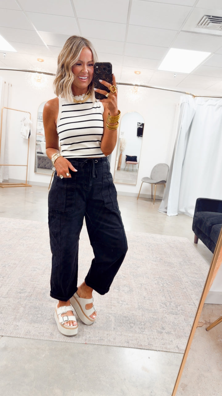 Dani Striped Tank Top-Cream/Black