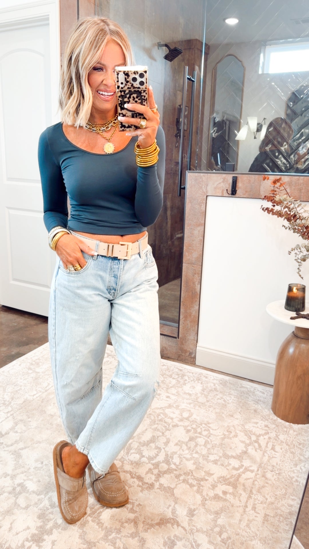 Basic Long Sleeve Scoop Neck Top-Forest Night