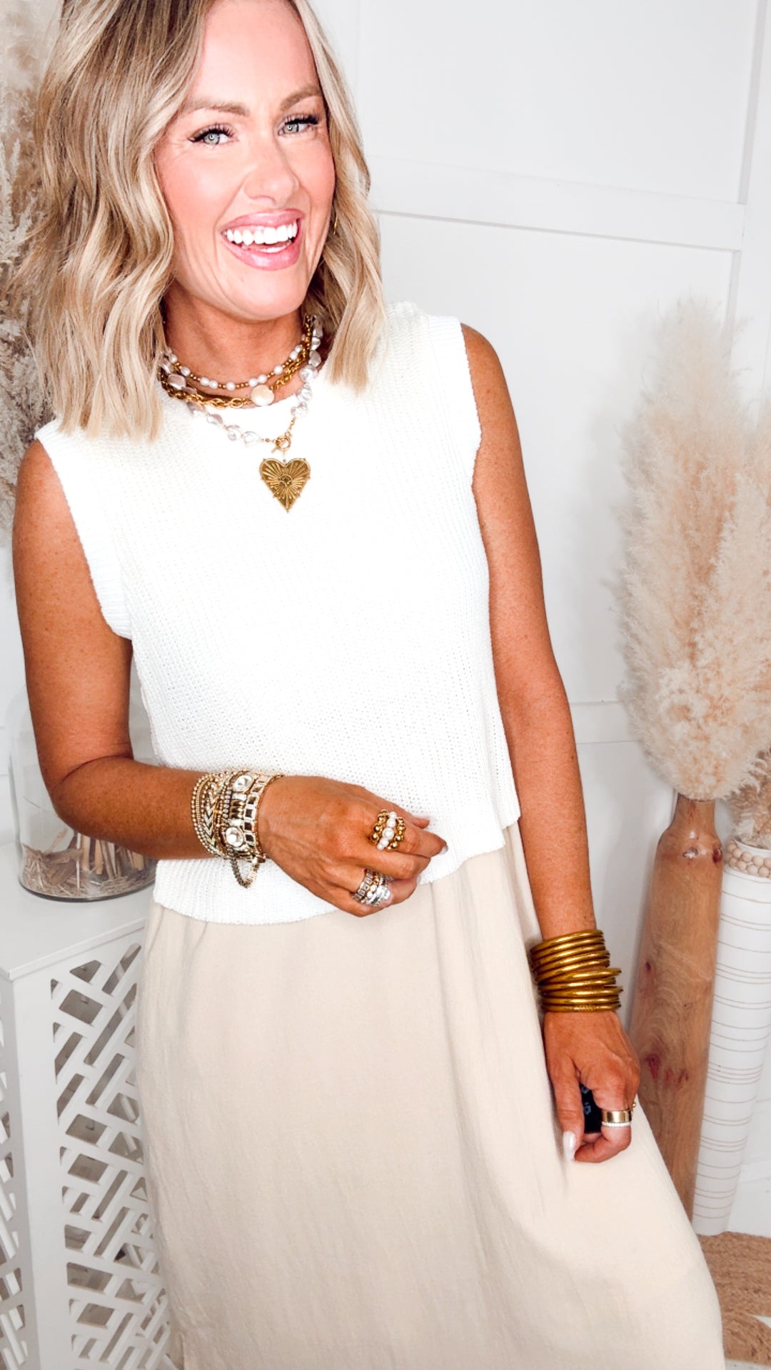 The Laurel Contrast Midi Dress-Off White/Taupe