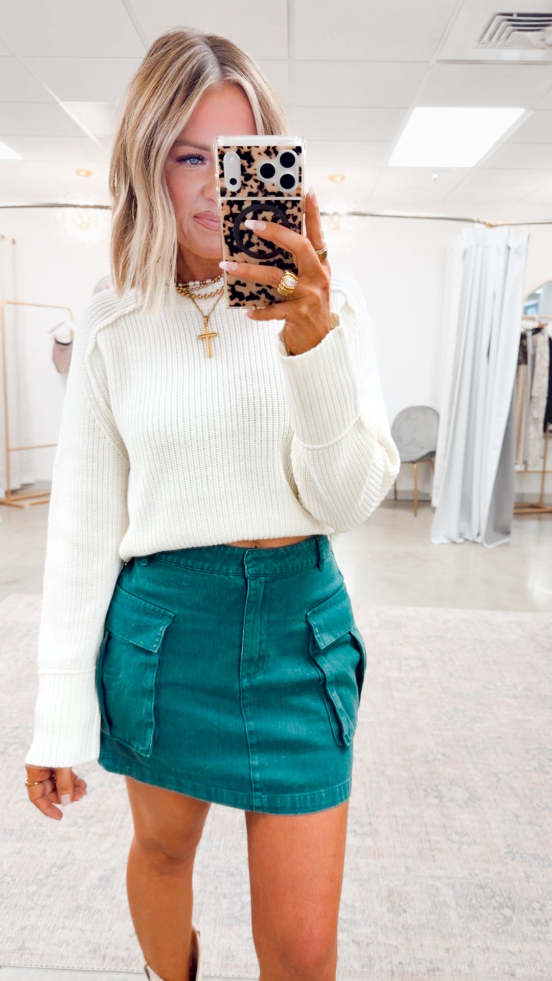 Mineral Washed Cargo Mini Skirt-Green