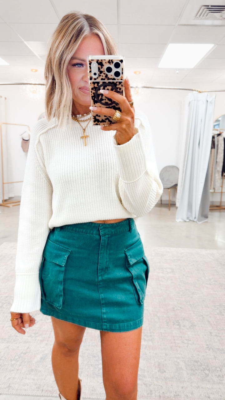 Mineral Washed Cargo Mini Skirt-Green