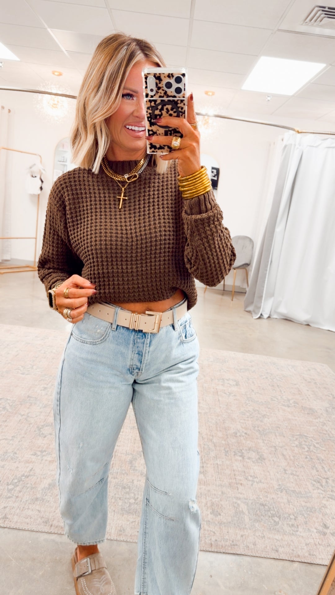 The Maren Hi-Low Waffle Knit-Brown