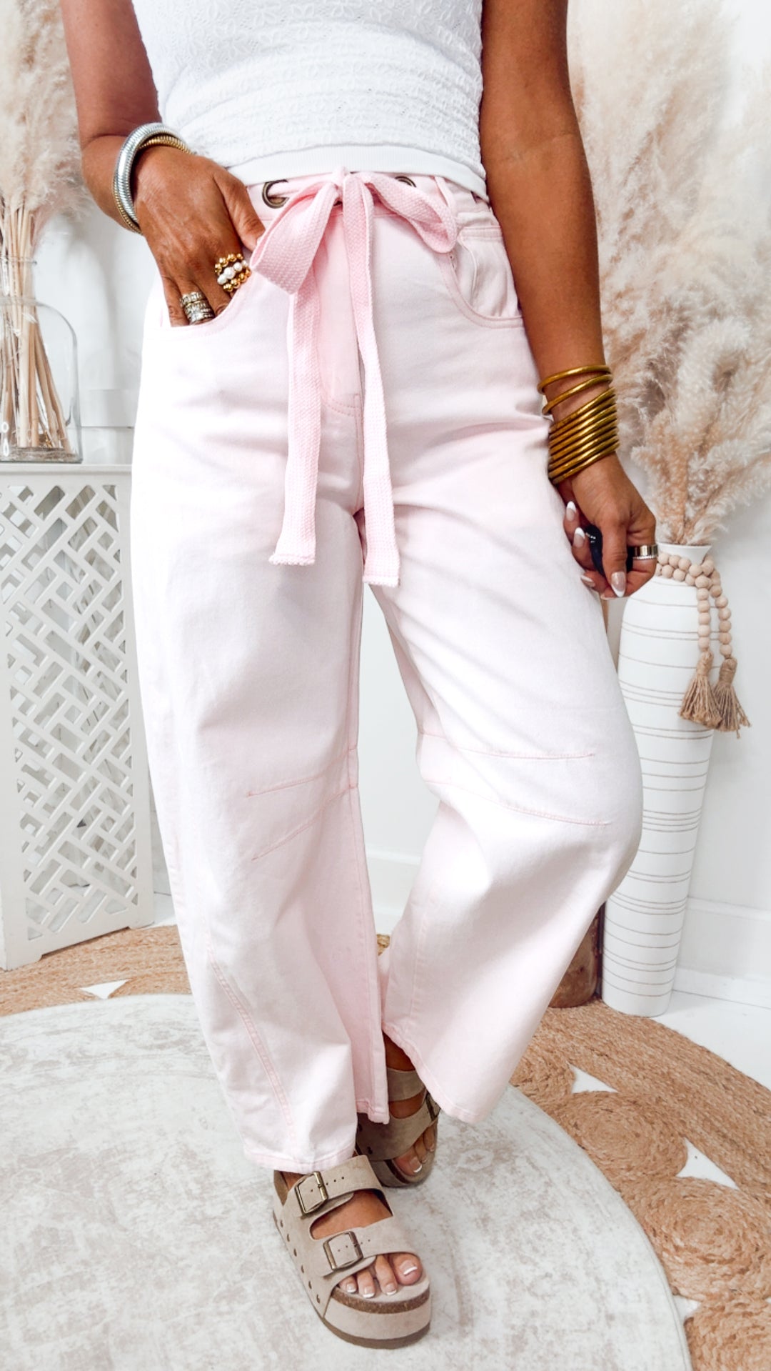 Sweet Pea Barrel Jeans-Pink