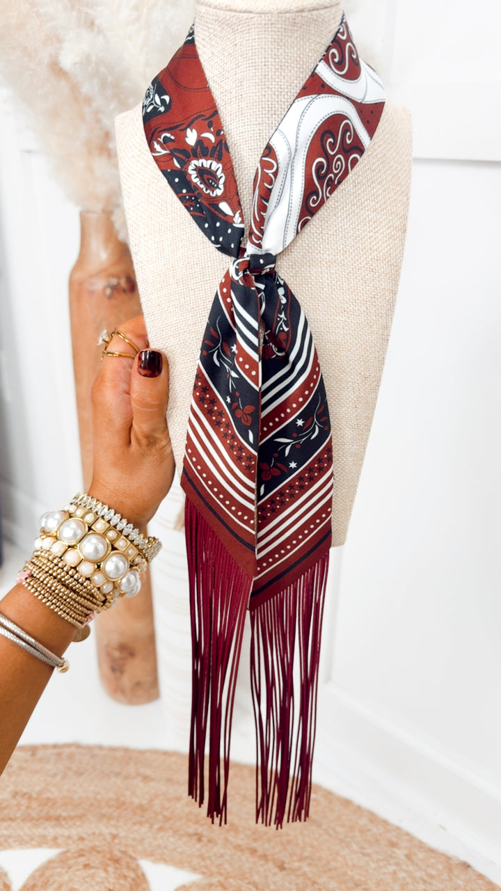 The Darling Frilly Scarf Necklace-Burgundy