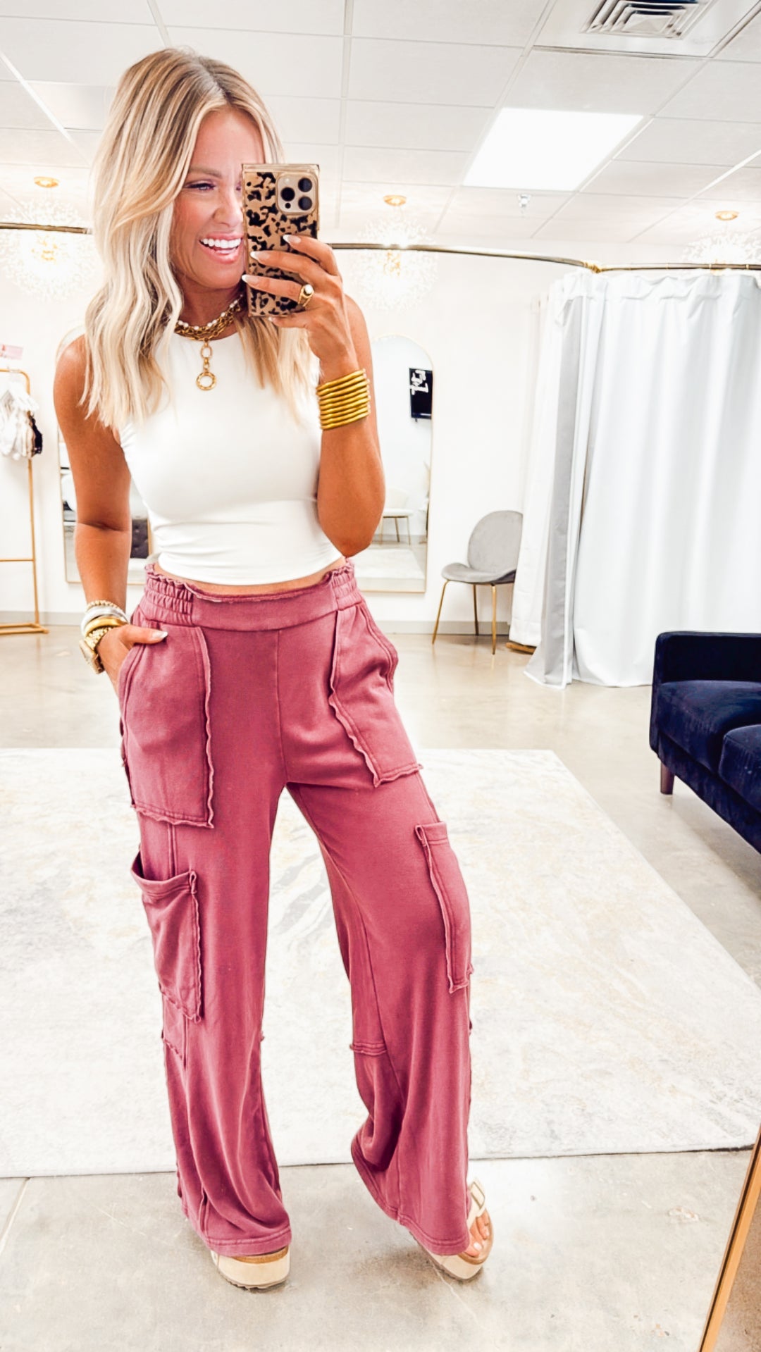 Stonewash Utility Sweatpants-Dark Cherry