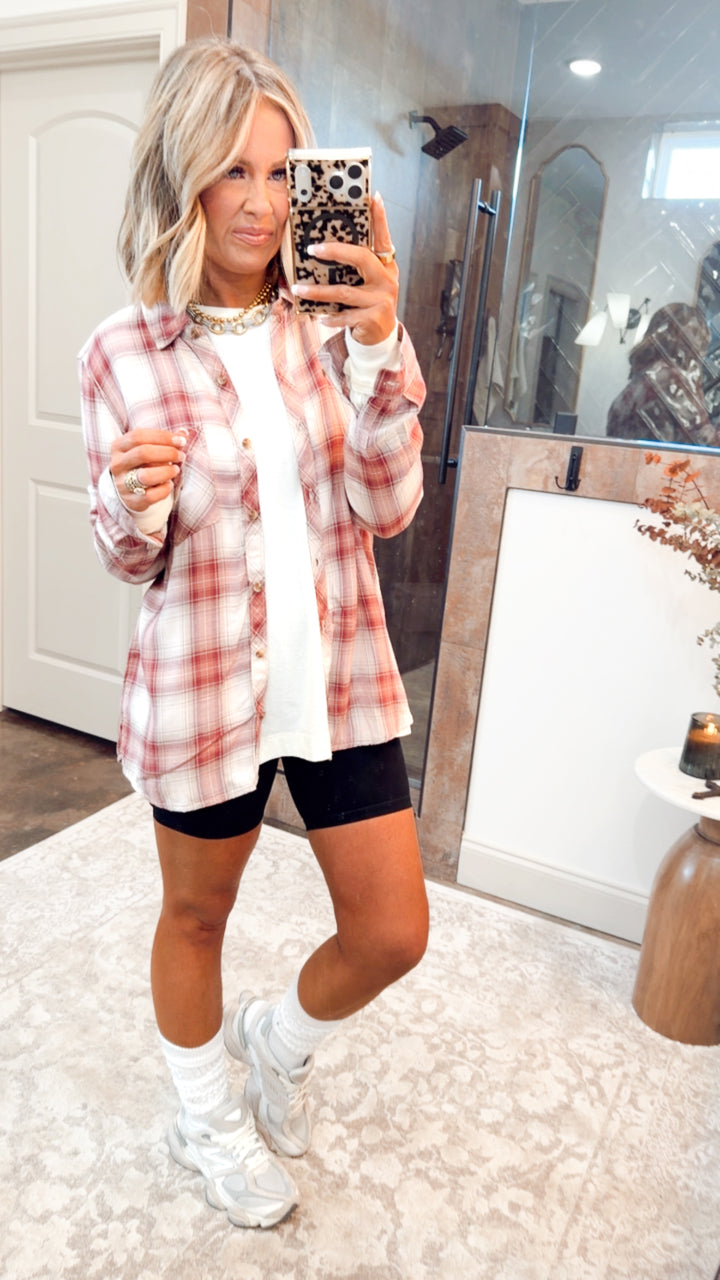 The Emerson Plaid Top-Wine