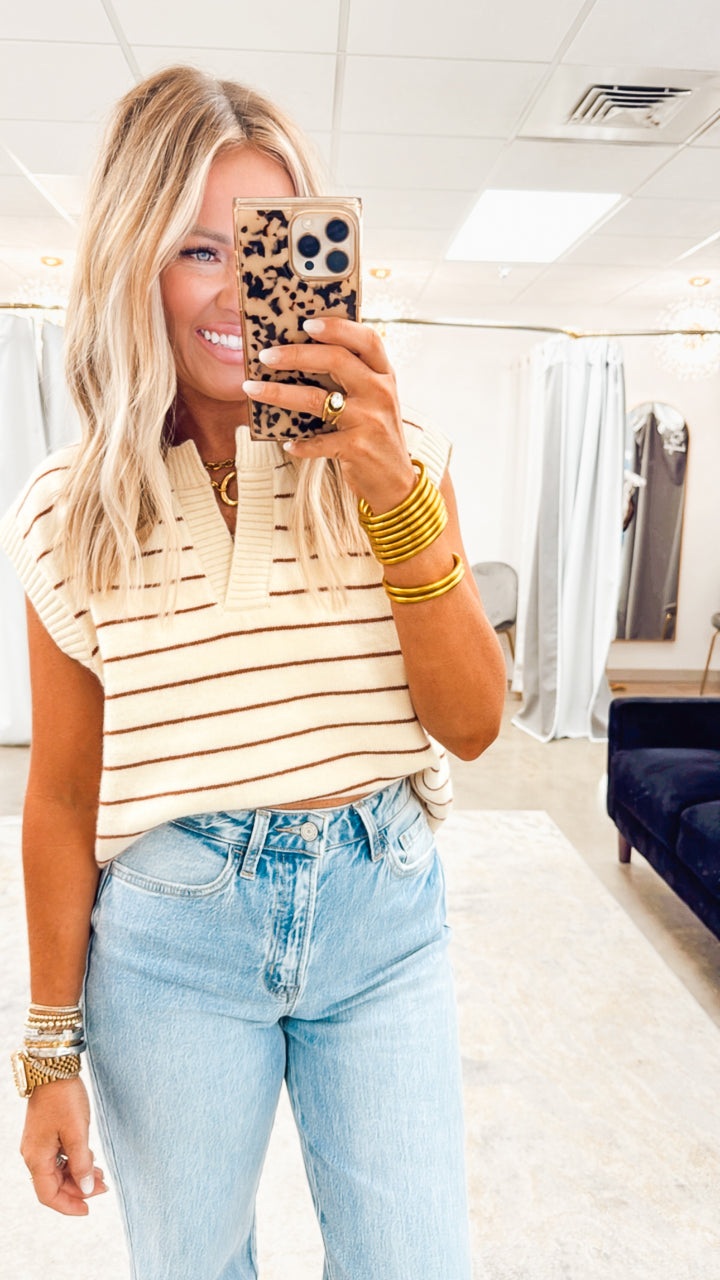 Lainey Sweater Vest-Cream/Rust