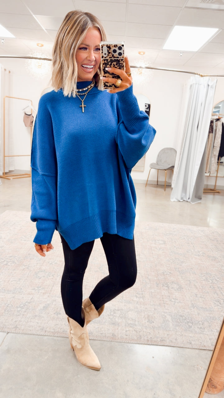 Classic Blue Chill Mock Neck Sweater
