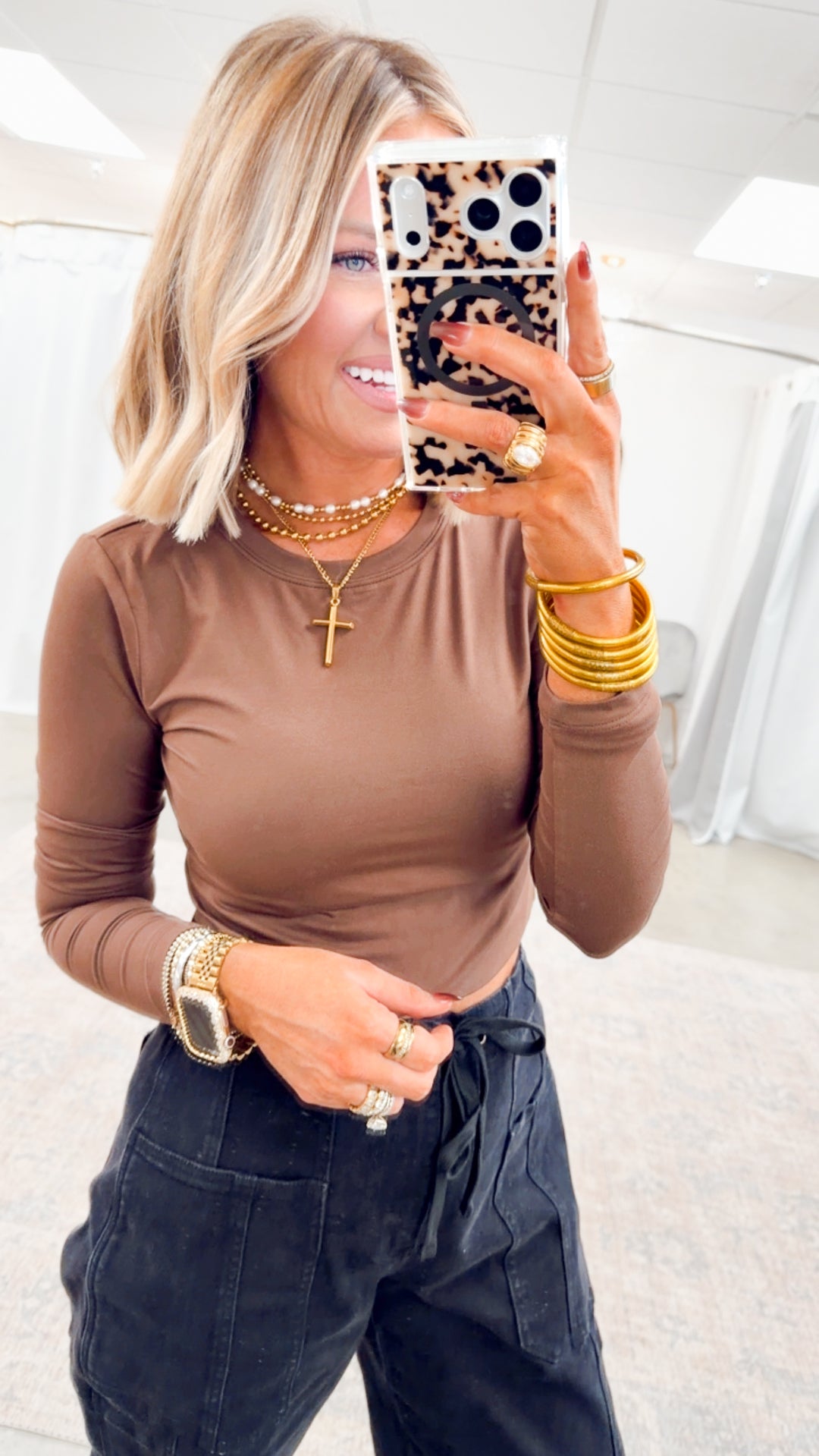 Laken Round Neck Top-Brown