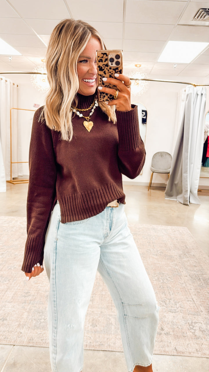 Audrey Cropped Sweater-Brown