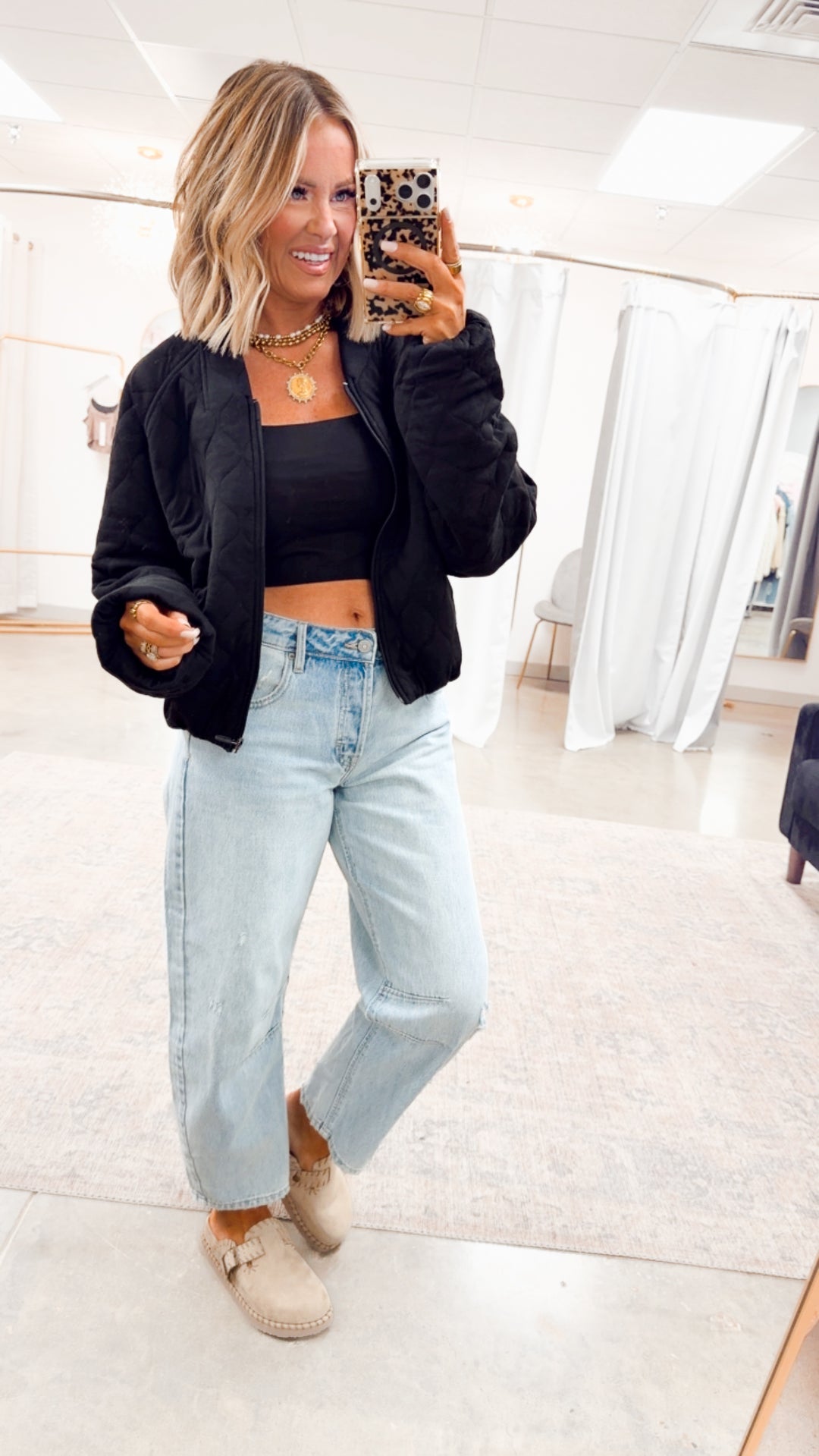 Naomi Quilted Bomber Jacket-Black