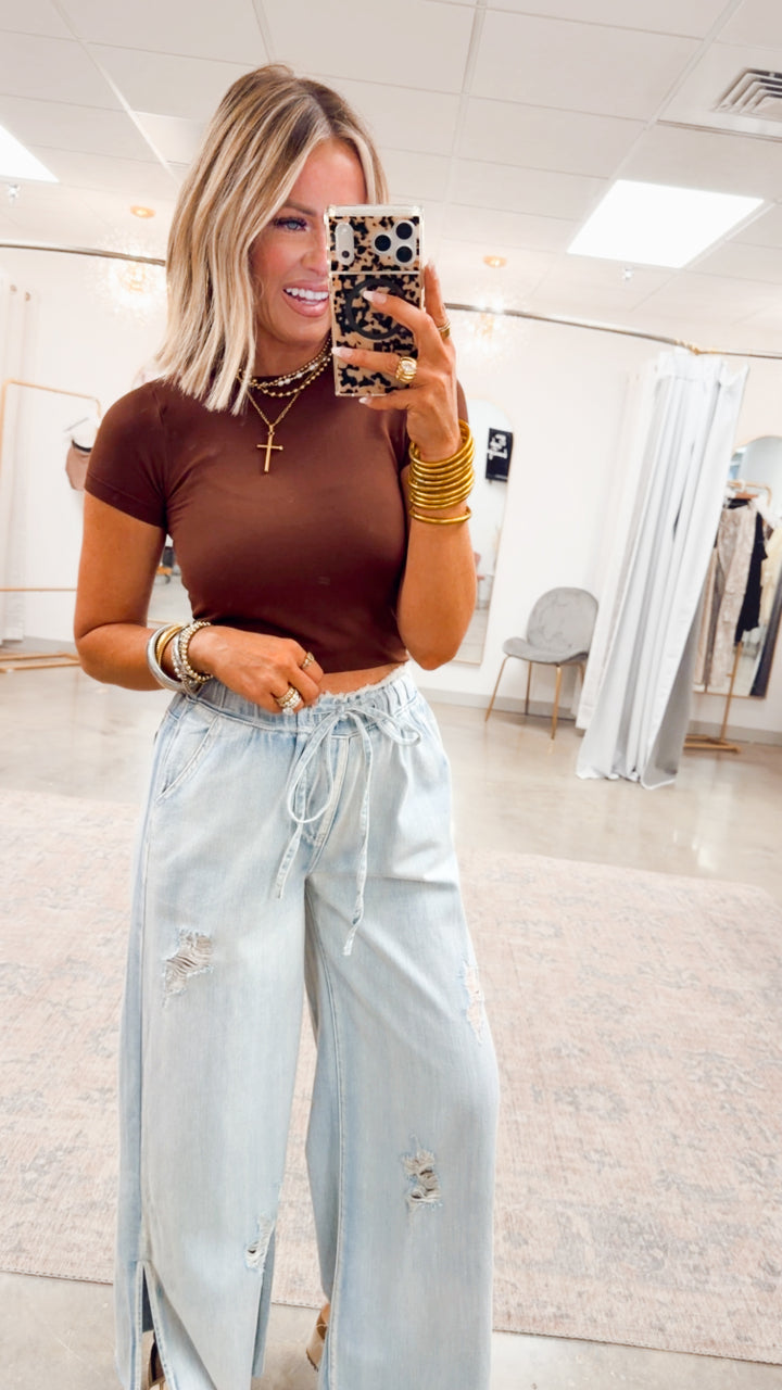 Seamless Crewneck Top-Brown