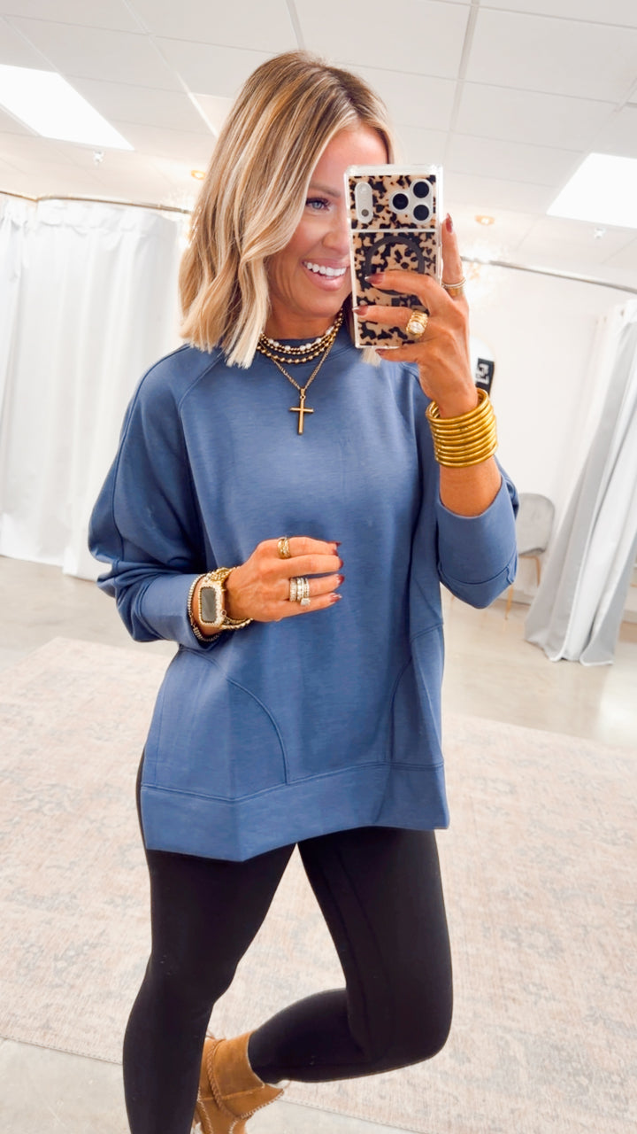 The Split Edge Pullover-Blue Indigo