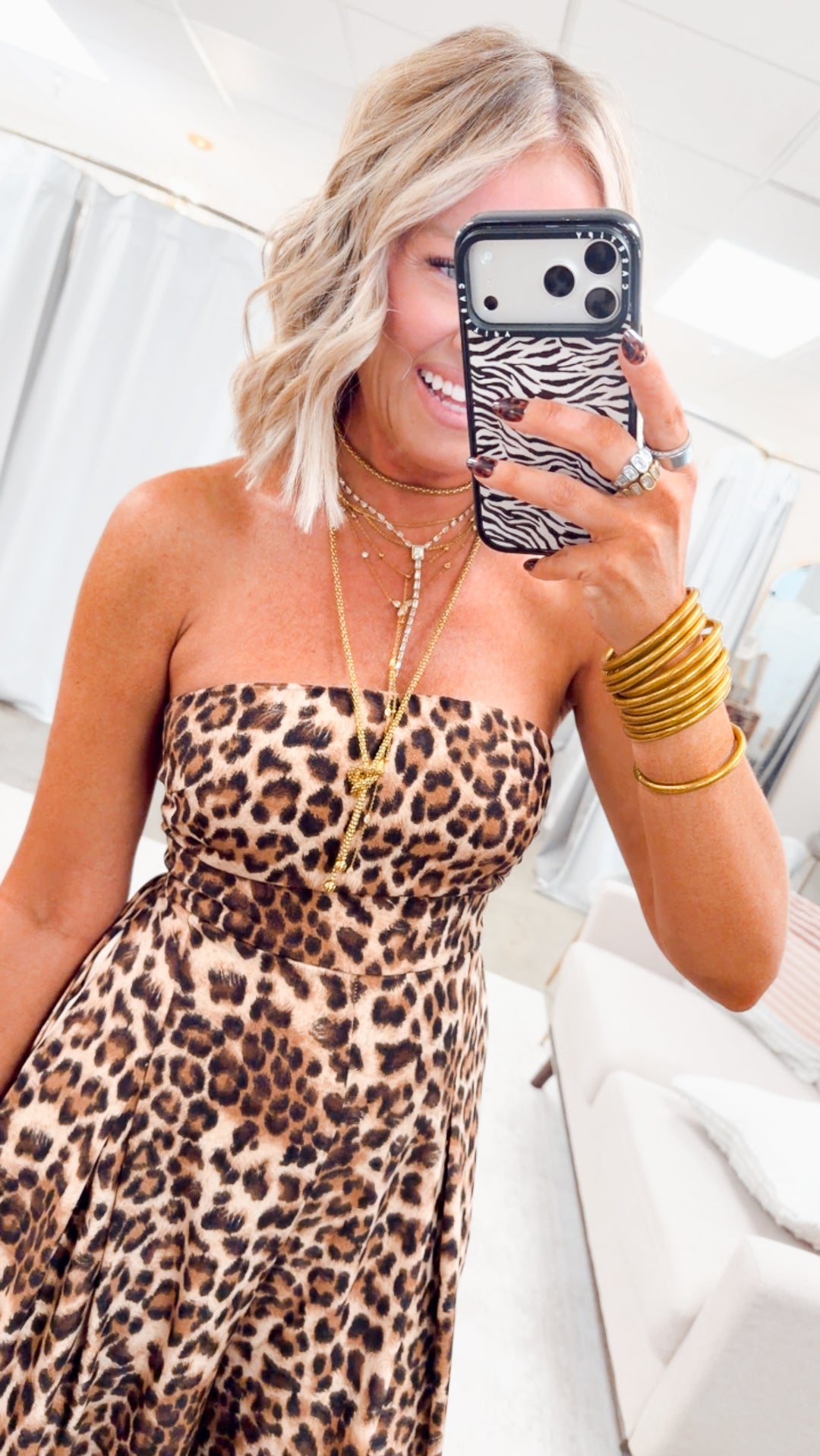 The Leopard Print Strapless Jumpsuit-Brown