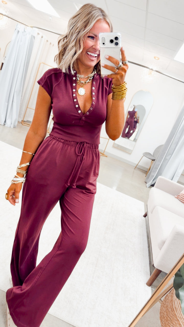 Evie Raglan Top & Pant Set-Wine