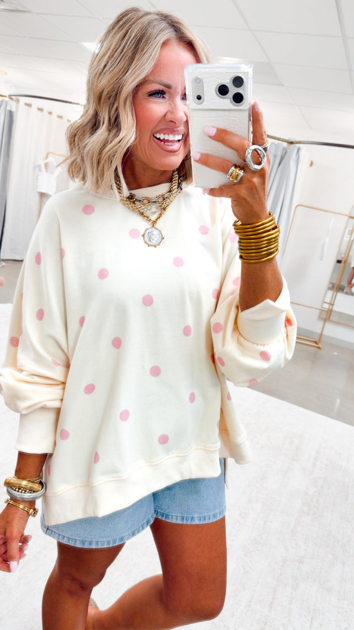 Sweet Dots Sweatshirt-Ivory/Pink