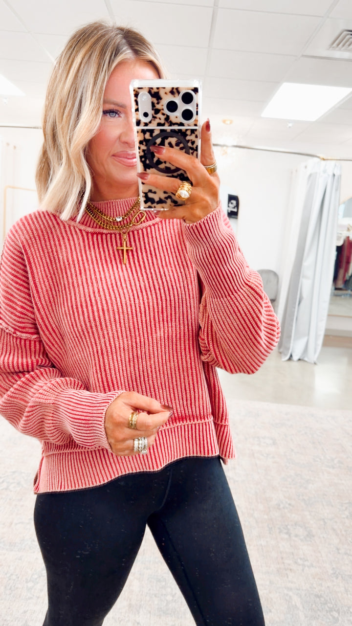 Breezy Cropped Sweater-Red