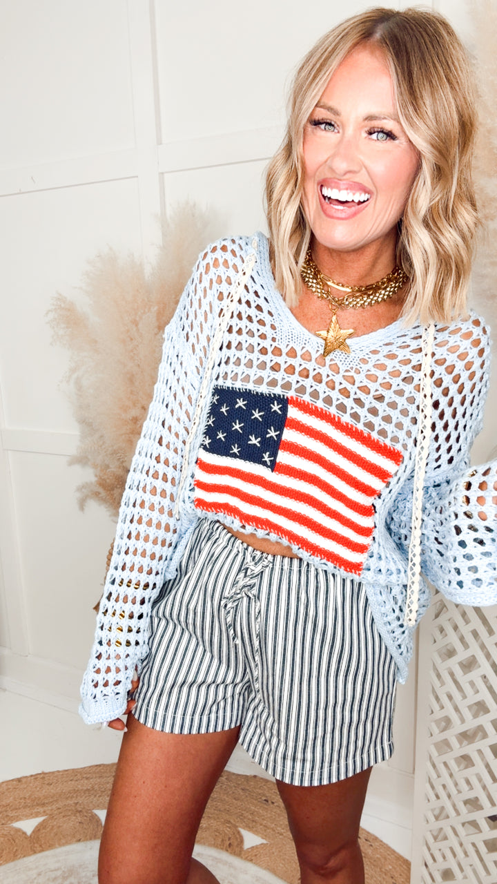 The All-American Sweater Top-Blue