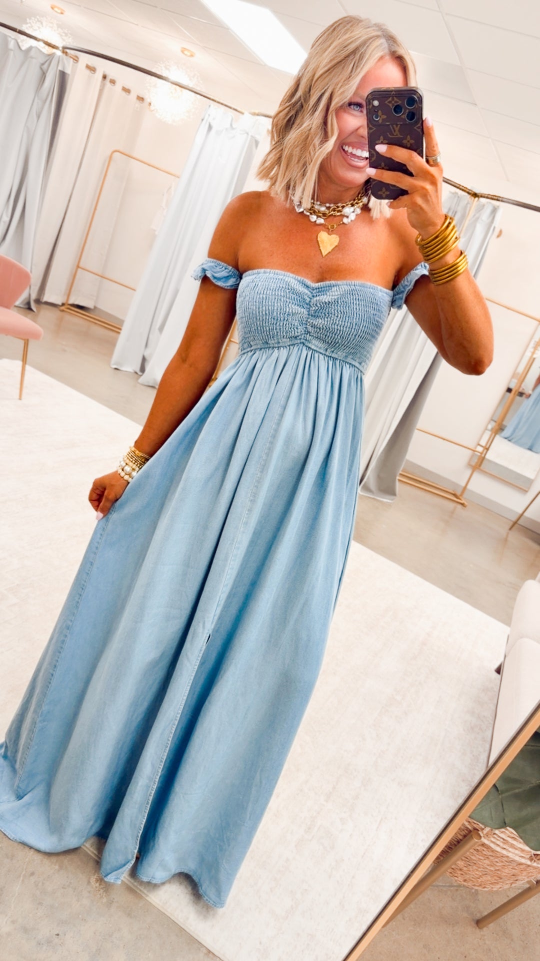 Seaside Blue Smocked Maxi