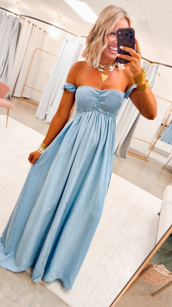 Seaside Blue Smocked Maxi