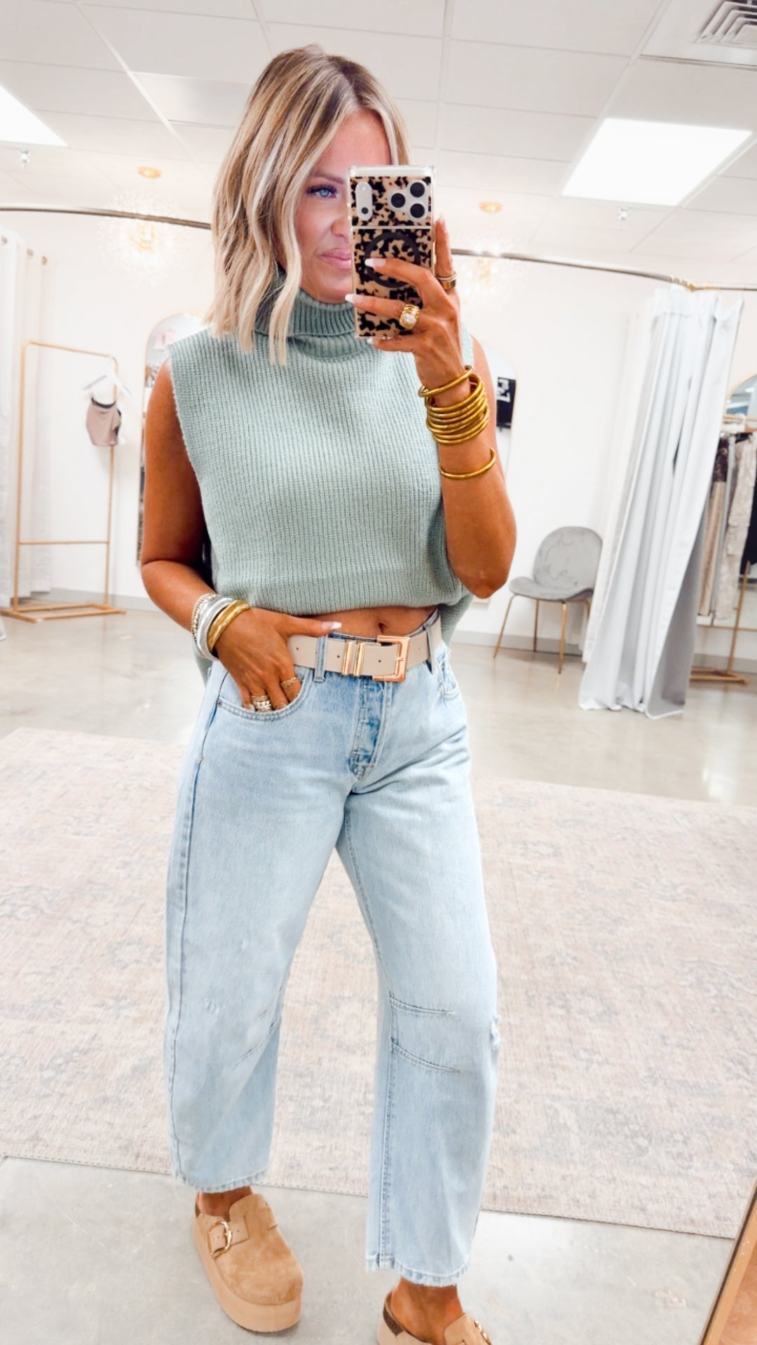 Sleeveless Turtleneck Sweater Vest-Sage