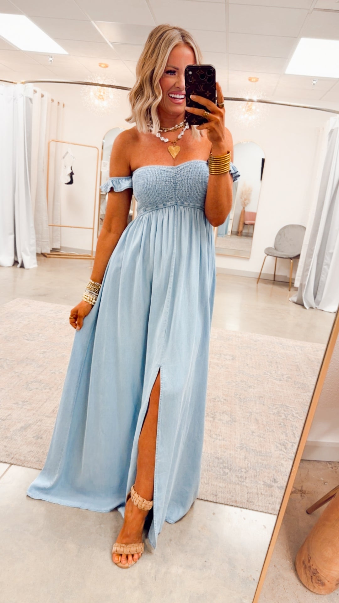 Seaside Blue Smocked Maxi